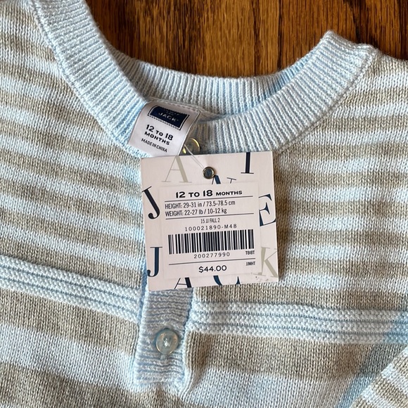 Janie & Jack Striped Coverall Romper NEW blue gray stripe henley - Picture 3 of 4